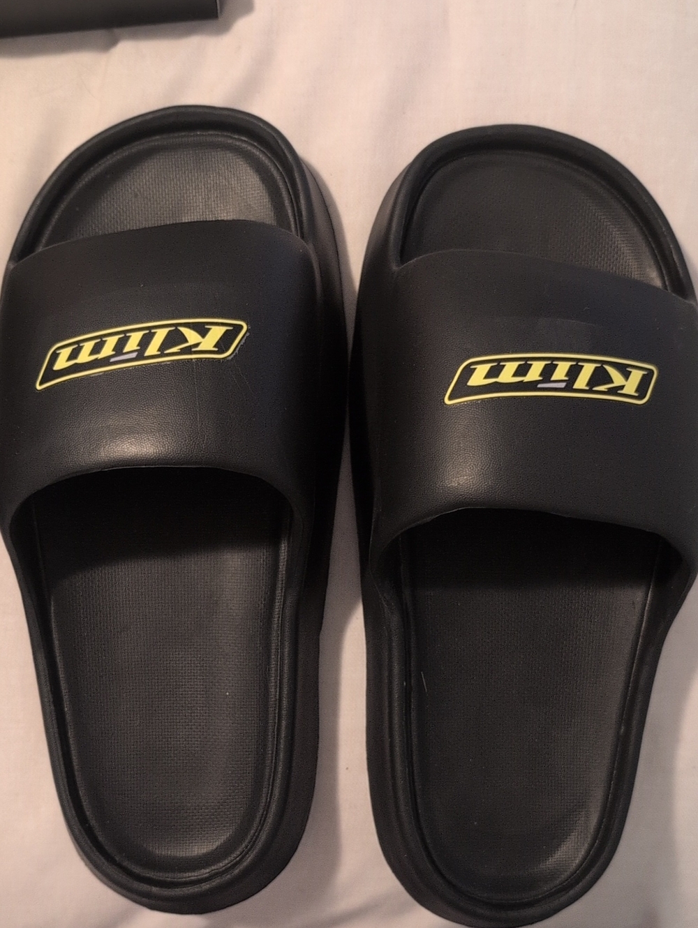 Klim Black Slide Sandals with Yellow Logo